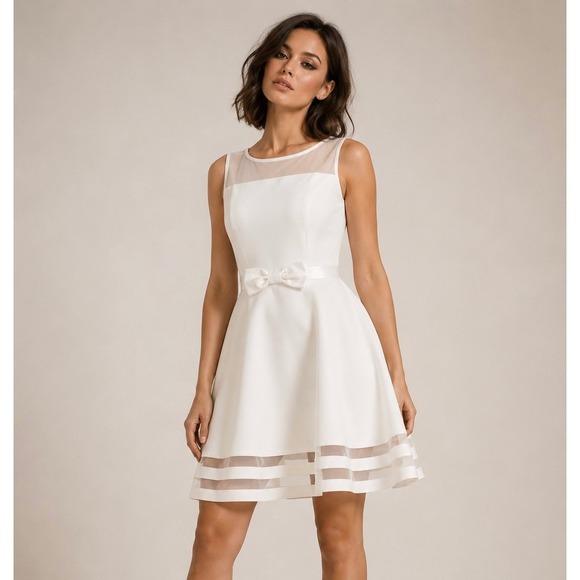 Calvin Klein Dresses & Skirts - Calvin Klein Fit and Flare Sleeveless White Dress Mesh Bachelorette / Size 10-12